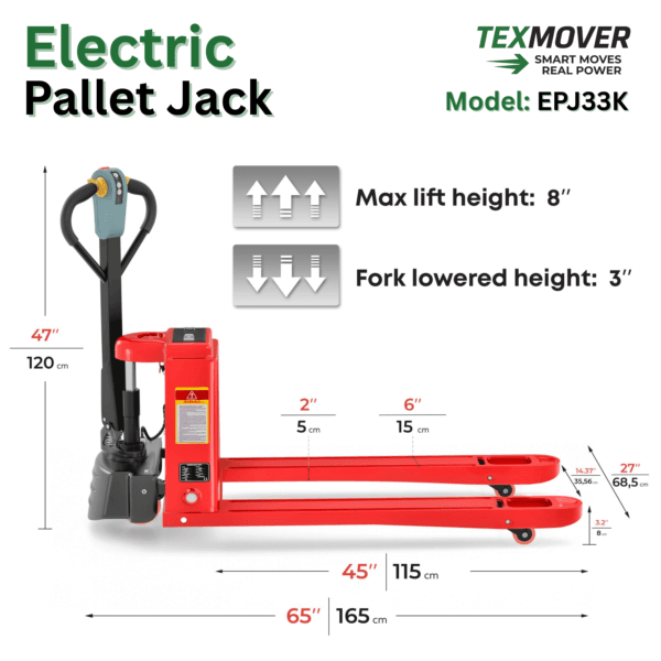 TEXMOVER EPJ33K Full Electric Pallet Jack for Warehouses – 3,300 lb Capacity
