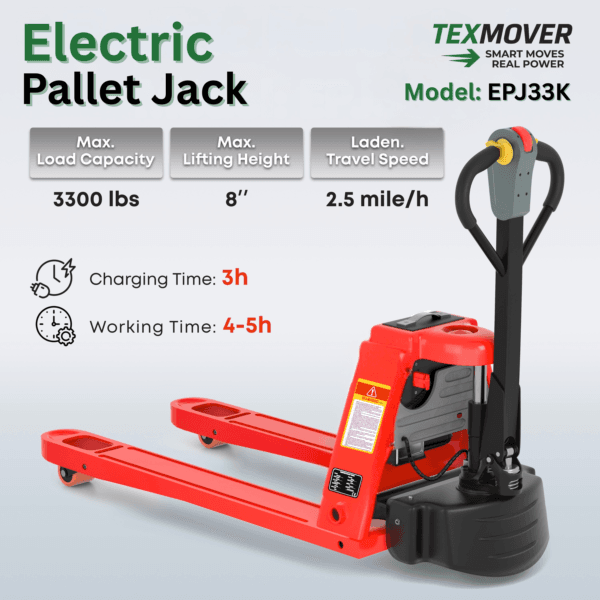 TEXMOVER EPJ33K Full Electric Pallet Jack for Warehouses – 3,300 lb Capacity