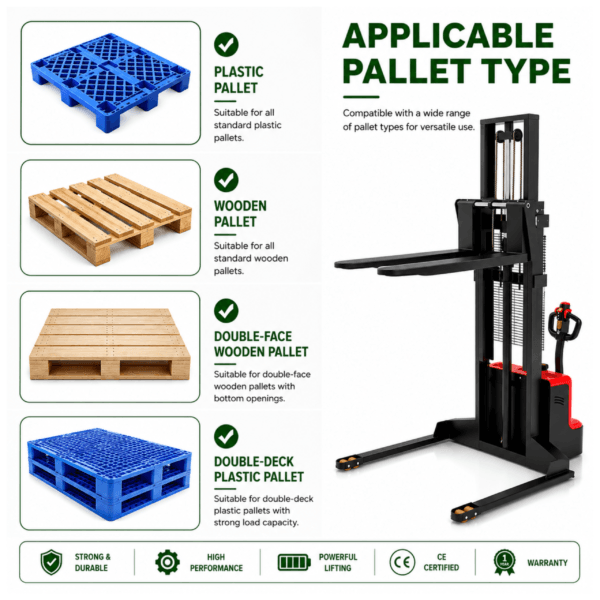 TEXMOVER Walkie Electric Stacker – 3,300 lb Capacity, 118″ Lift Height, Fixed Straddle Legs